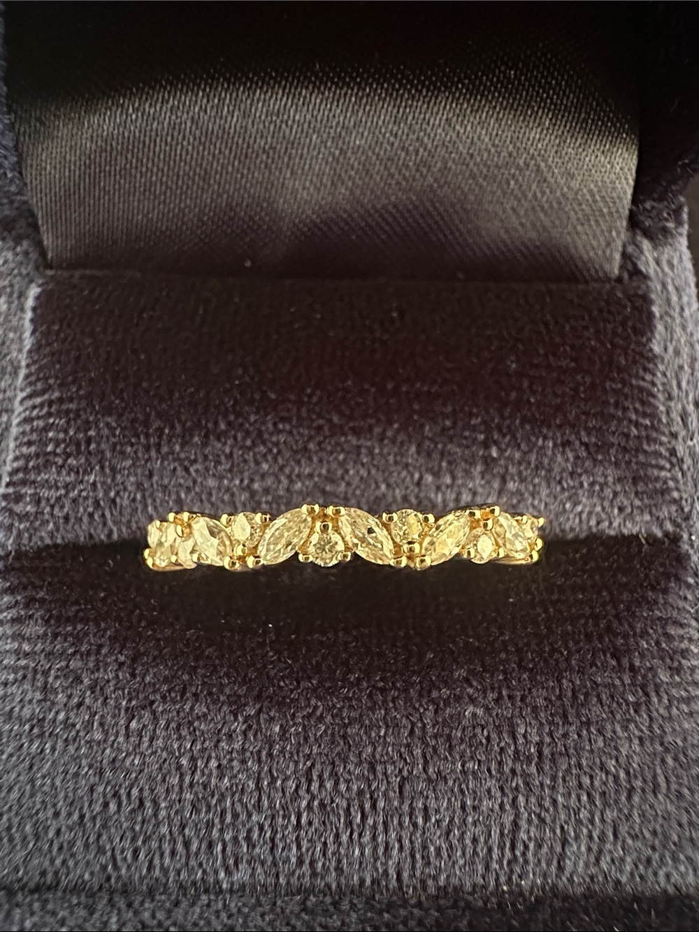 14k Solid Yellow Gold Delicate Unique Moissanite Cluster Band